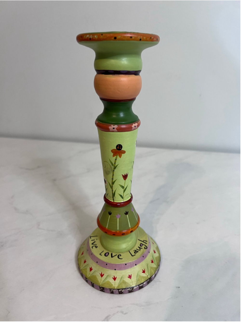 Tracy Porter Live Love Laugh Painted Wooden Candle Holder Green Orange
